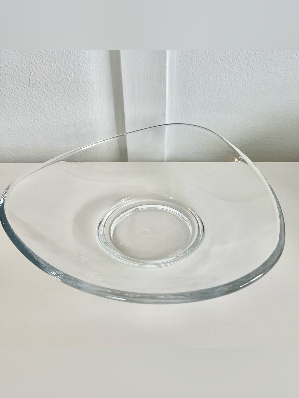 Nambe 11" Heavy Clear Glass Tri-Corner Triangle Bowl Neil Cohen Centerpiece MCM - Picture 2 of 9